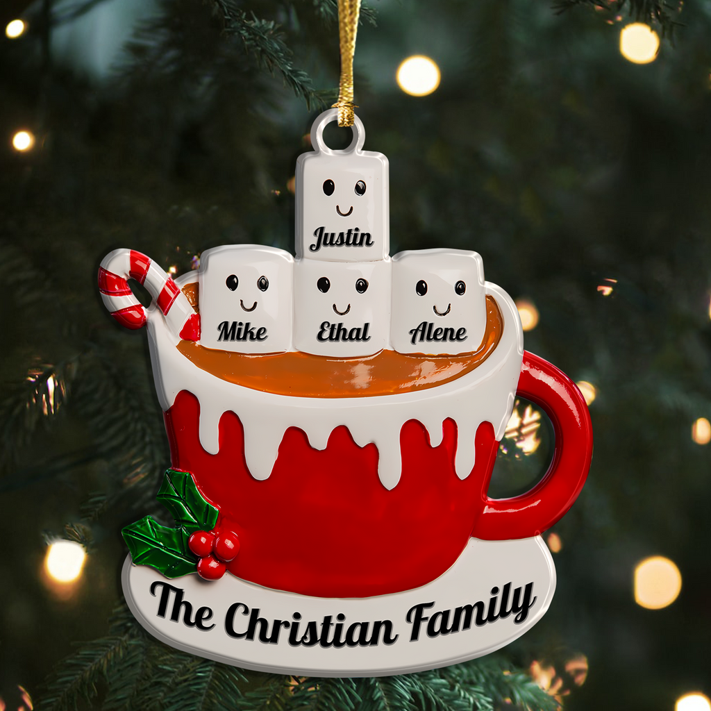 Marshmallow Drinks Cup Family Custom Acrylic Ornament Christmas Car Hanging Gift