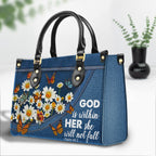 Daisy Garden She Will Not Fall Personalized Zippered Leather Handbag With Handle Christian Gift Religious Gift For Women
