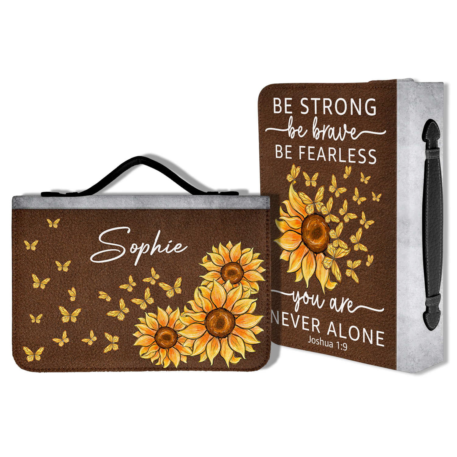 Sunflower Butterflies Be Strong Be Brave Christian Personalized Bible Cover
