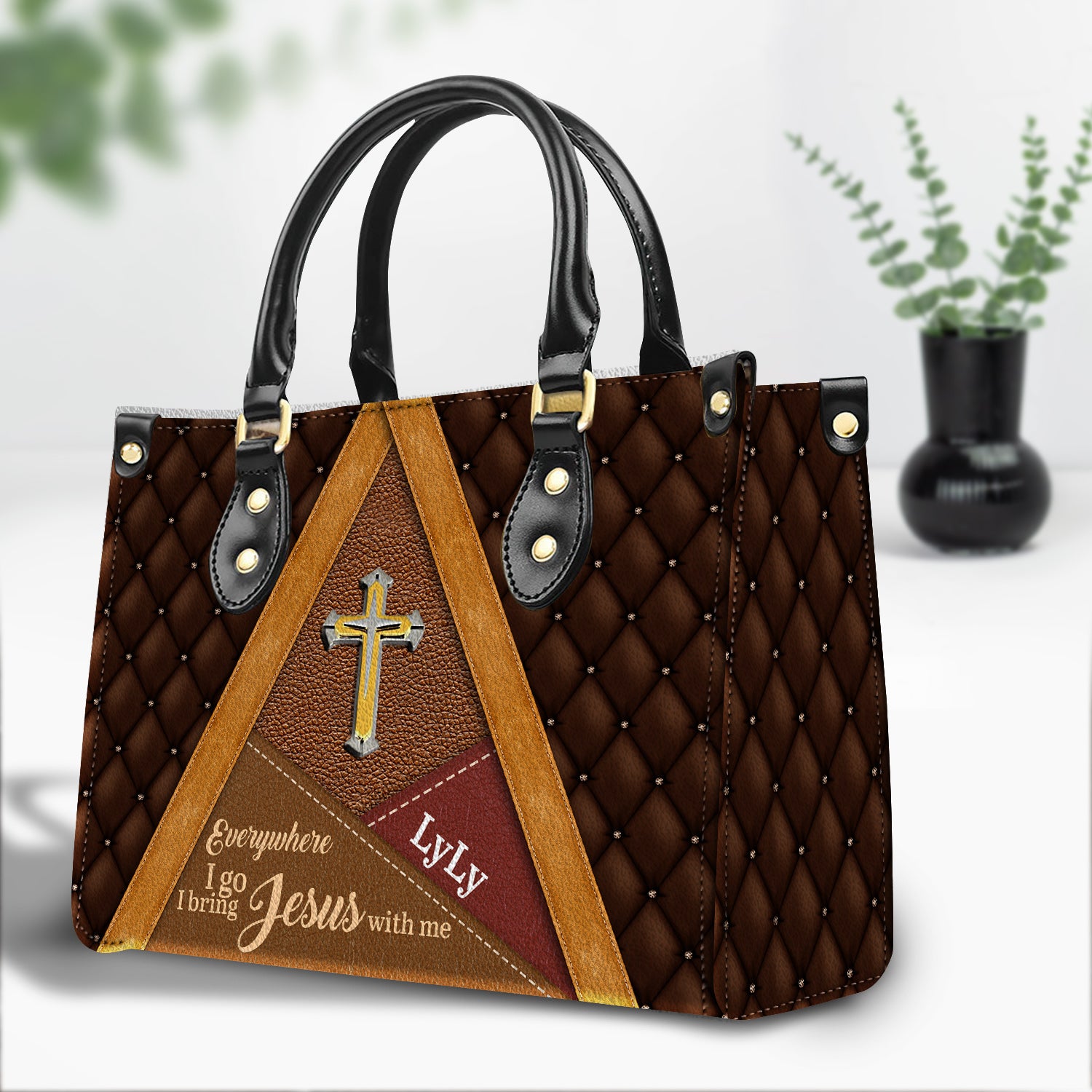 Everywhere I Go, I Bring Jesus With Me Personalized Leather Handbag Christian Gifts Bible Verses Religious Gifts