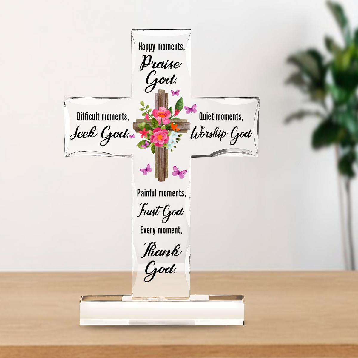 Floral Cross Thank God Inspiration Religious Gifts Acrylic Plaque
