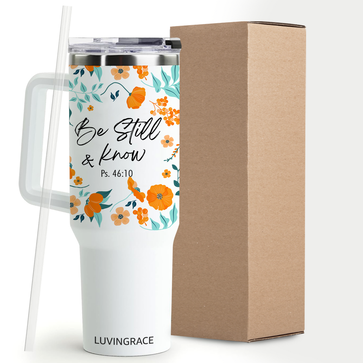 Floral Be Still Bible Verse Inspirational Gifts for Women Friends 40Oz Tumbler