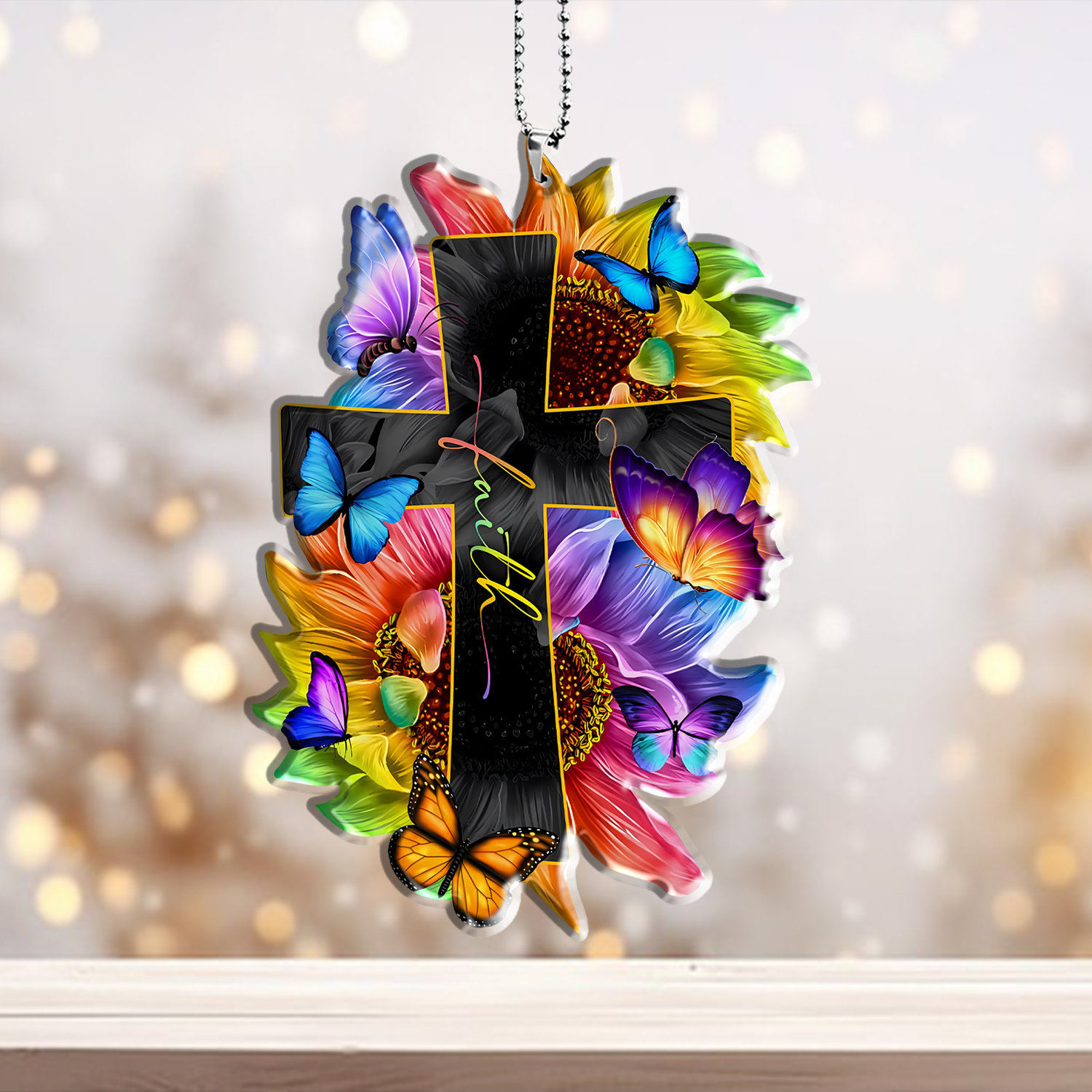 Faith Sunflower Butterflies Christian Ornaments for Christmas Tree