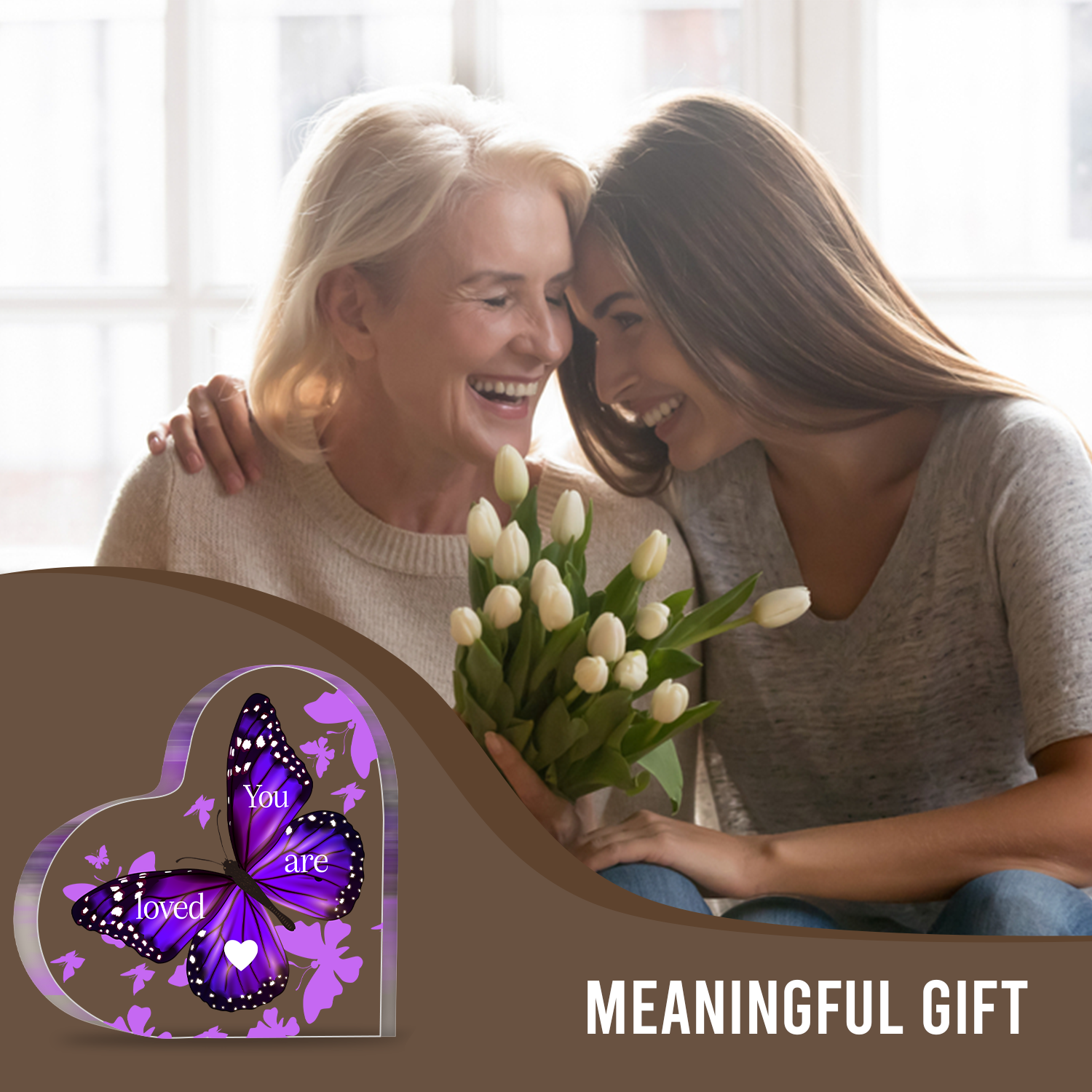 Purple Butterfly You Are Loved Heart Acrylic Plaque Christian Gifts for Women Inspirational Gifts