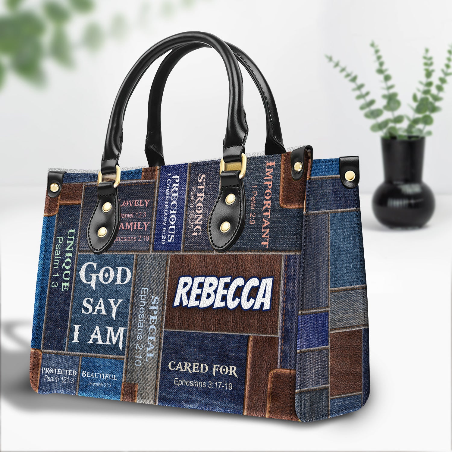God Says I Am Everlasting Faith Personalized Leather Handbag
