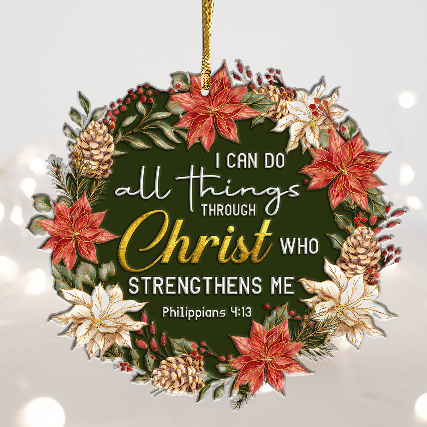 Christmas Floral I Can Do All Things Christian Gifts For Women, Birthday Gifts For Women, Ornament Gift Bible Verse Christmas Ornament Car Hanging
