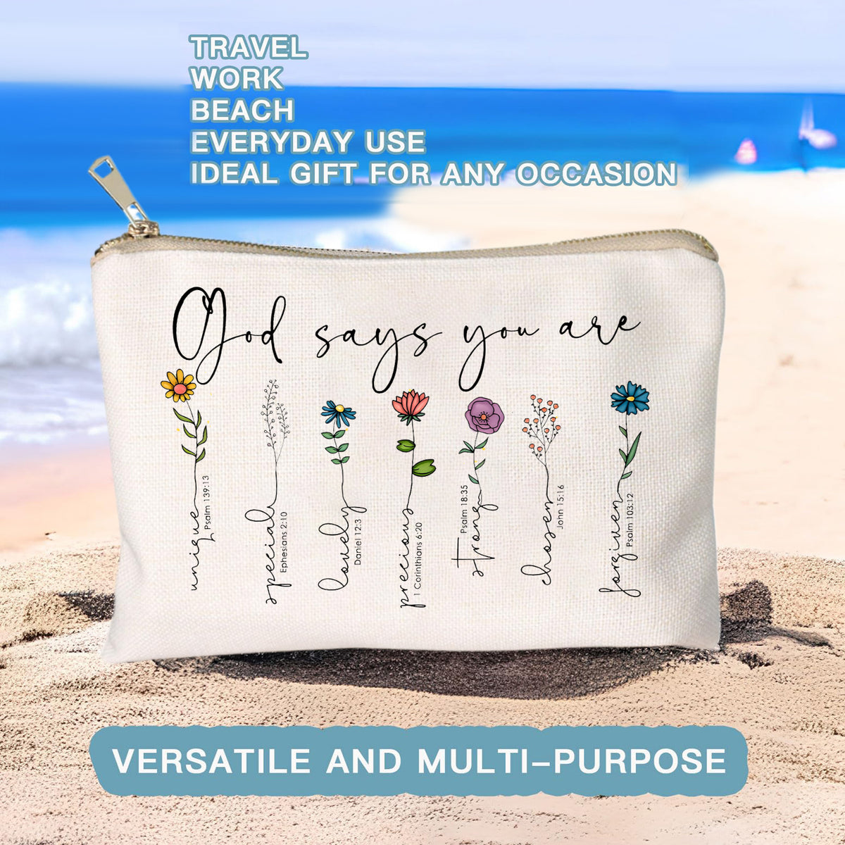 You Are Cosmetic Bag, Christian Makeup Bag Bible Verse Floral Bible Verse Makeup Case for Women, Inspirational Cosmetic Bag, Sister Gifts