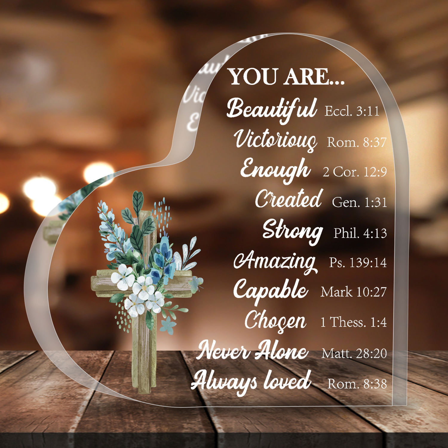 Acrylic Hearts Blue Sunflower Cross You Are Bible Verse Plaques Gift