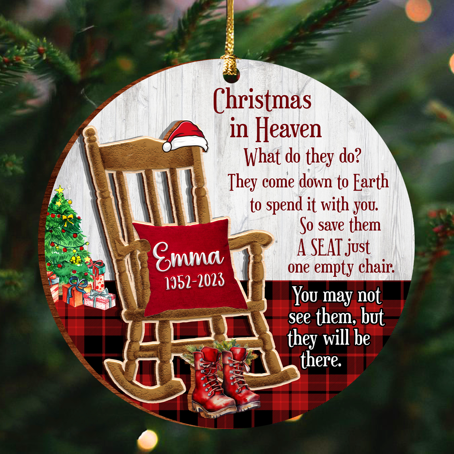 Christmas In Heaven Rocking Chair Custom Ornament 2 Layers Christmas Car Hanging Wooden Ornament
