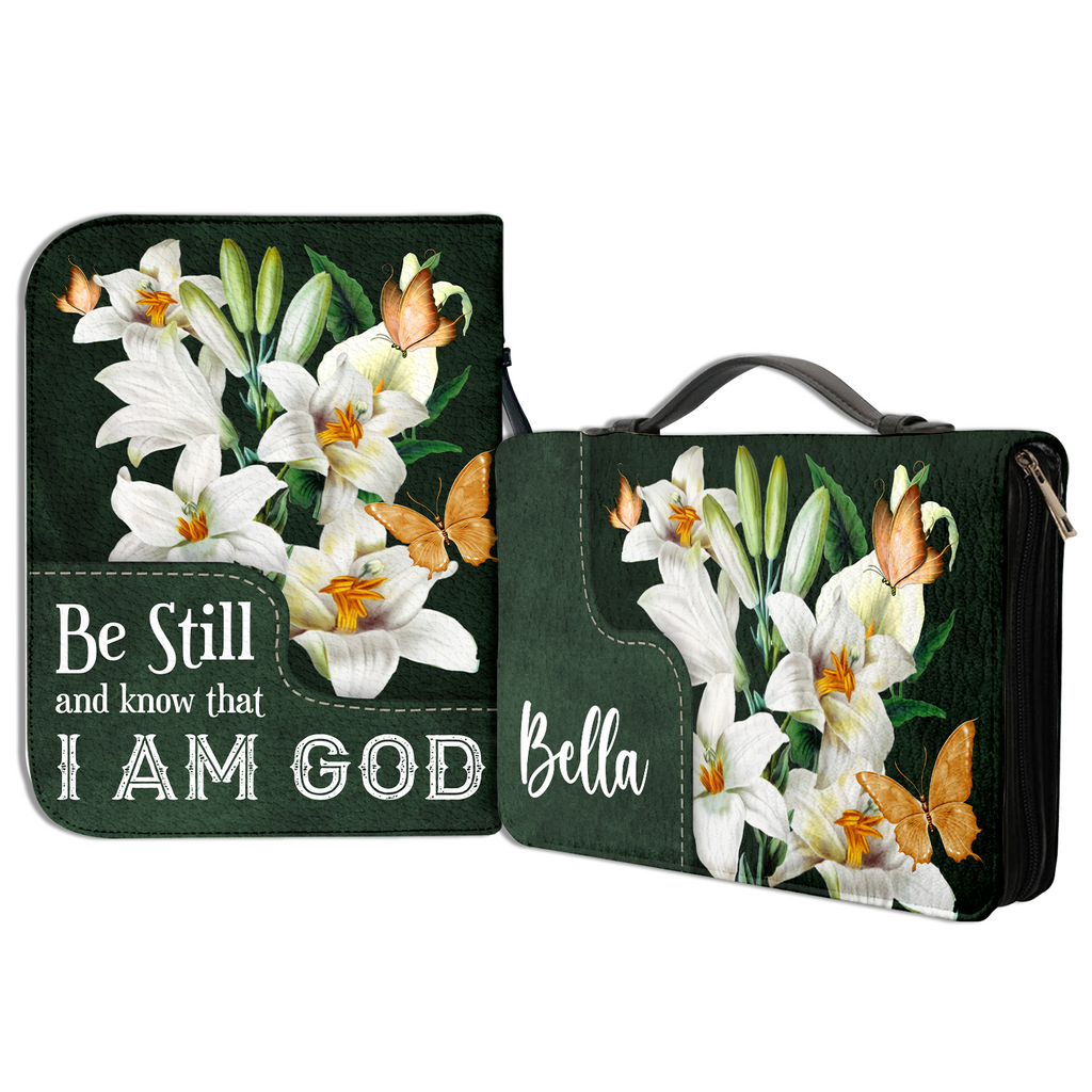 Lily Flower Butterfly Be Still Christian Personalized Bible Cover