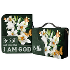 Lily Flower Butterfly Be Still Christian Personalized Bible Cover