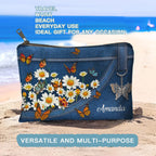 Lovely Daisy And Butterfly Personalized Cosmetic Bag Gifts For Women Birthday Mothers Day Gifts For Mom Sister Friend Friendship
