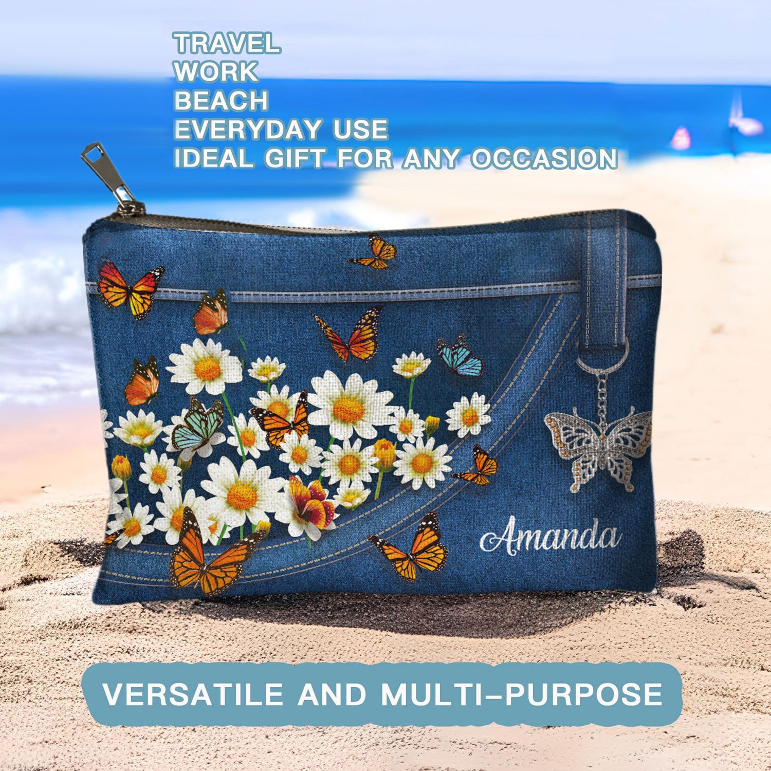 Lovely Daisy And Butterfly Personalized Cosmetic Bag Gifts For Women Birthday Mothers Day Gifts For Mom Sister Friend Friendship