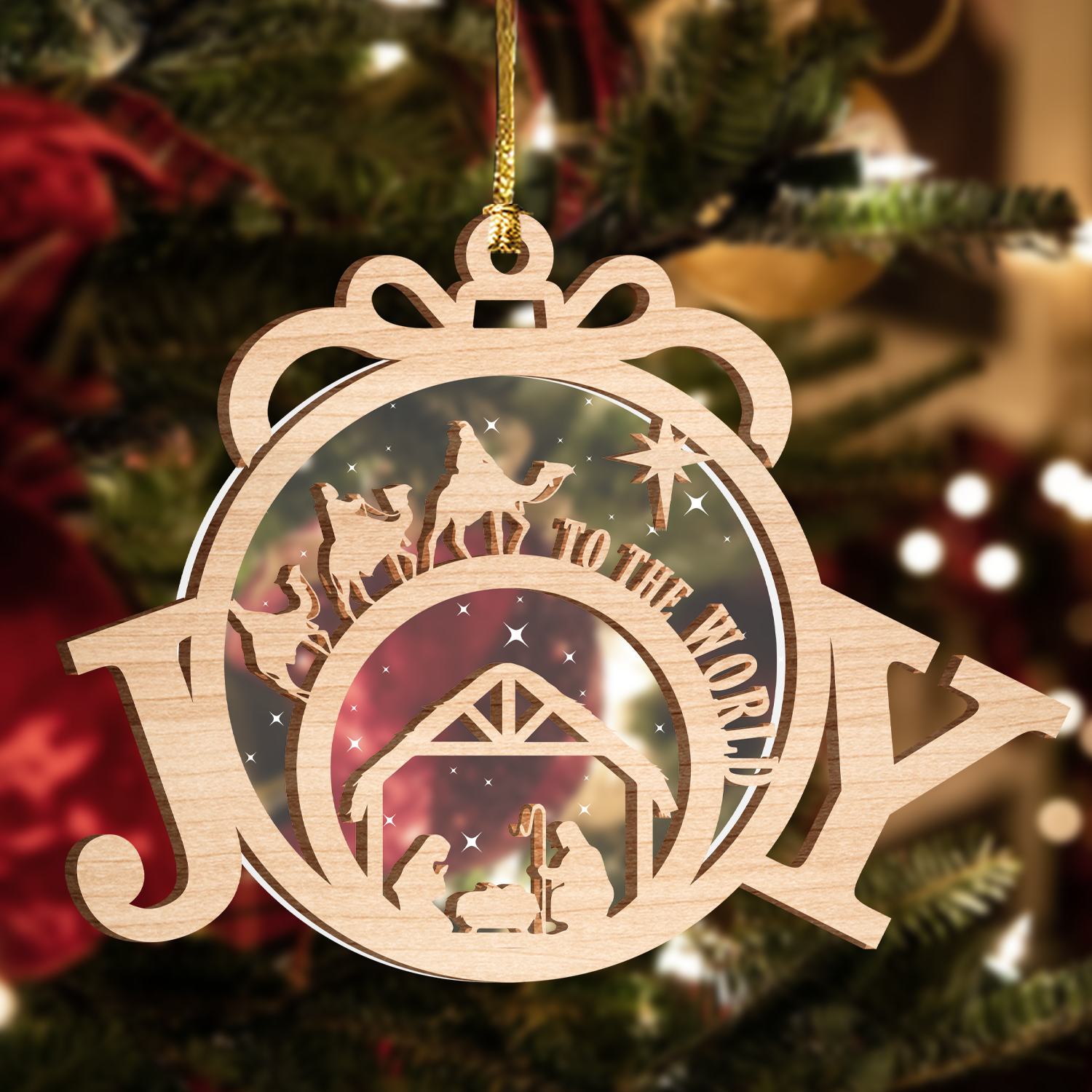 Joy To The World Holy Night Ornament Two Layers Christmas Car Hanging Wooden Transparent Acrylic Ornament