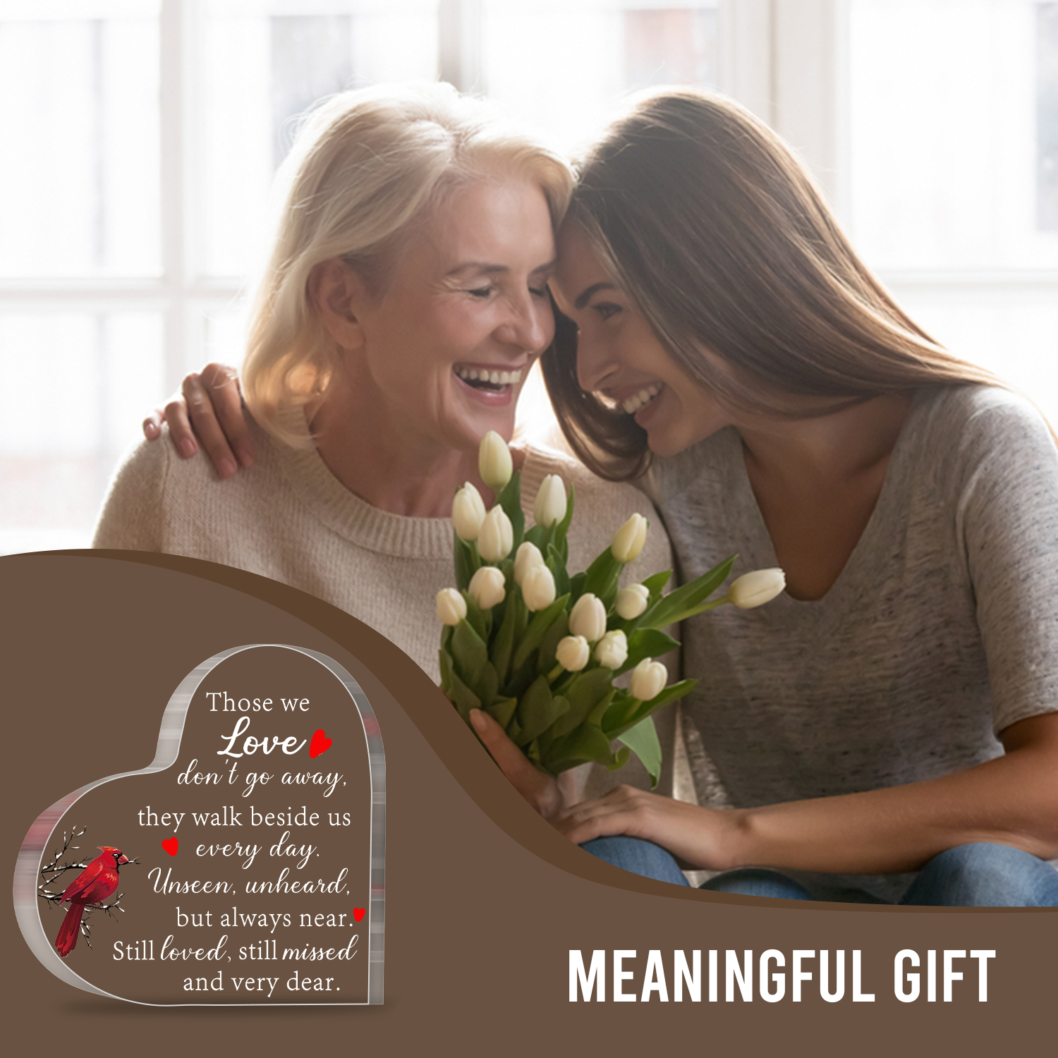 Those We Love Don't Go Away Memorial Gifts Sympathy Gifts Red Cardinal Memorial Bereavement Acrylic Heart Plaque Condolence Gifts in Memory of Loss of Loved One