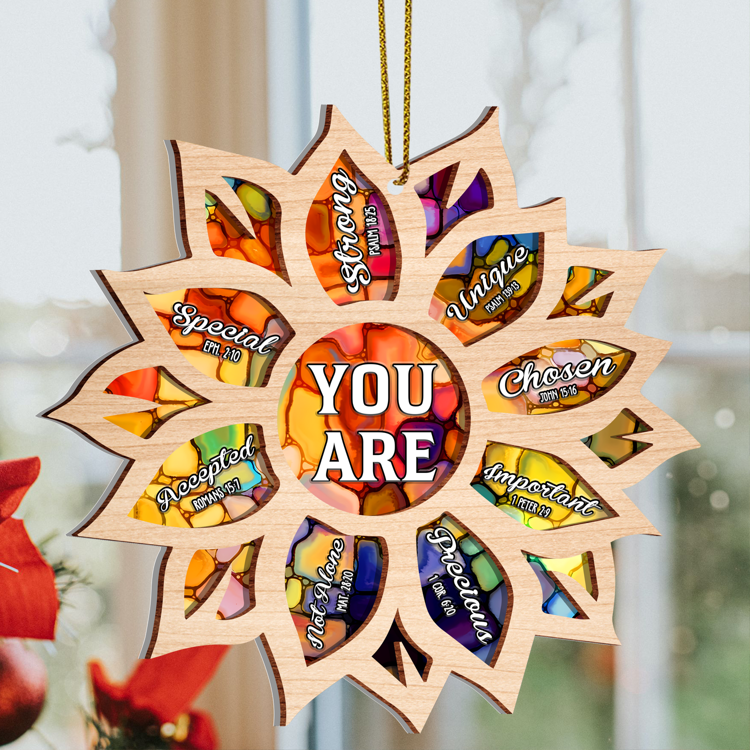 Sunflower You Are Stained Glass Pattern Two Layers Suncatcher Ornament Christmas Ornament Car Hanging