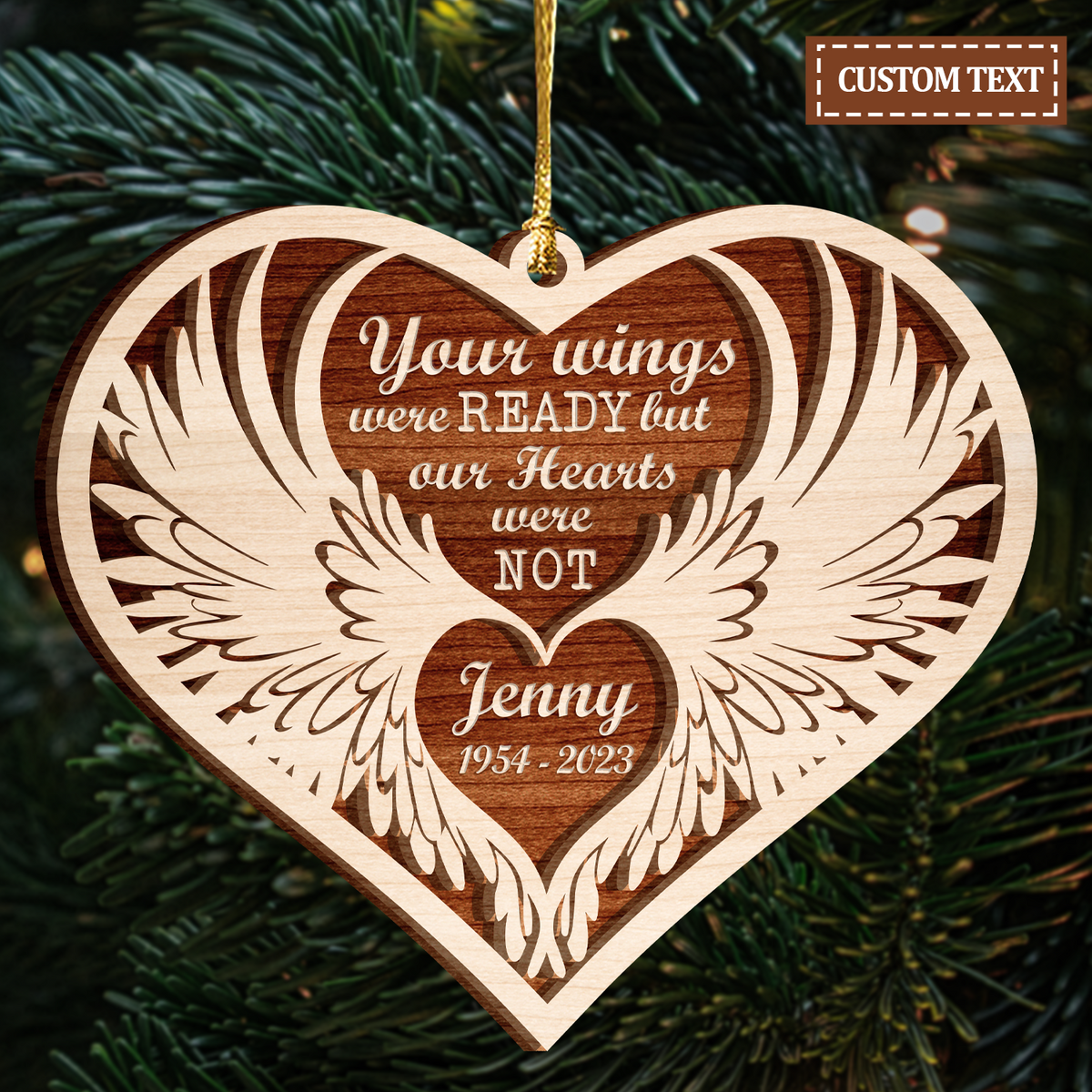 Angel Wings Memorial Custom Two Layers Wood Ornament Christmas Ornament Car Hanging Ornament