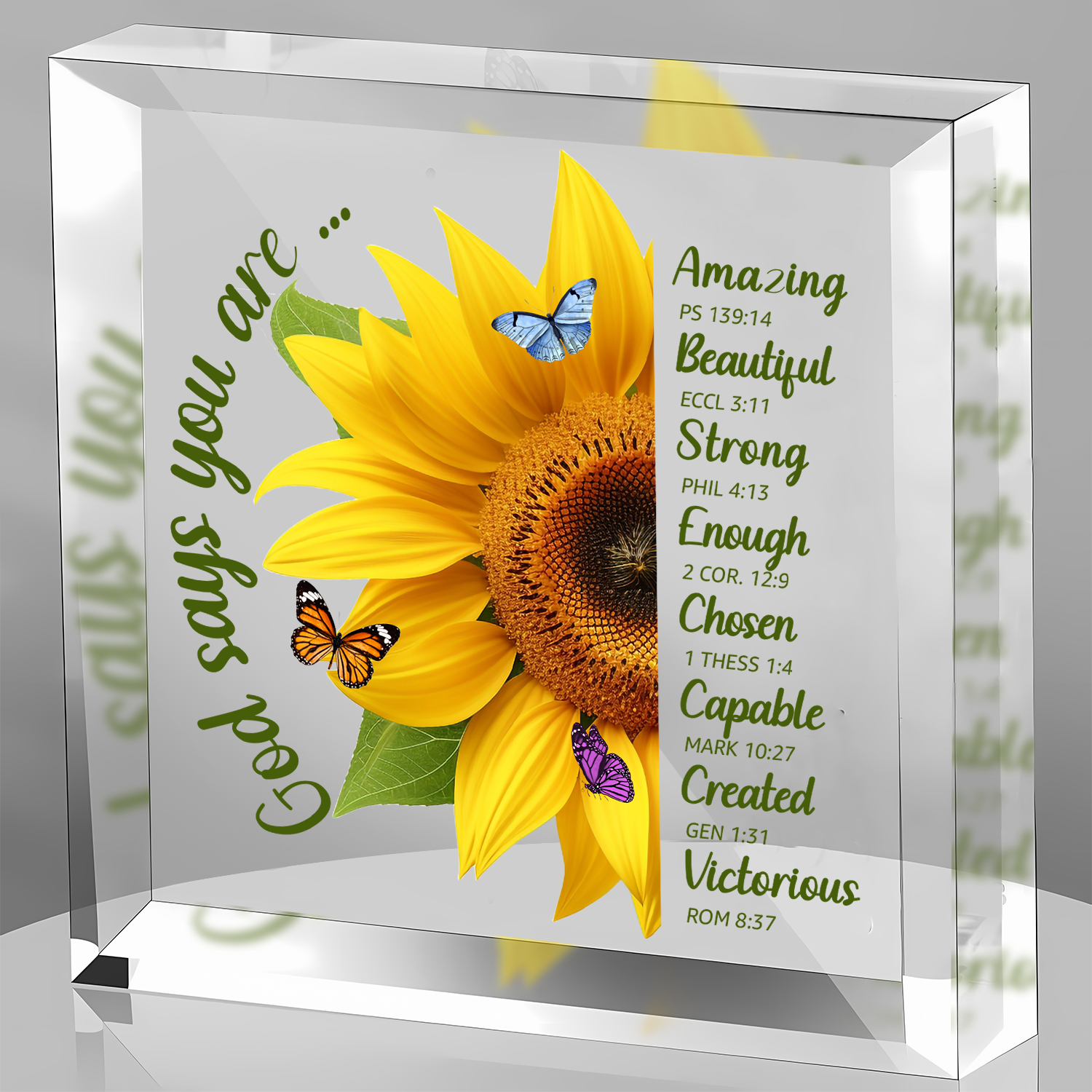 Sunflower Butterfly God Says You Are Acrylic Plaque Christian Gifts