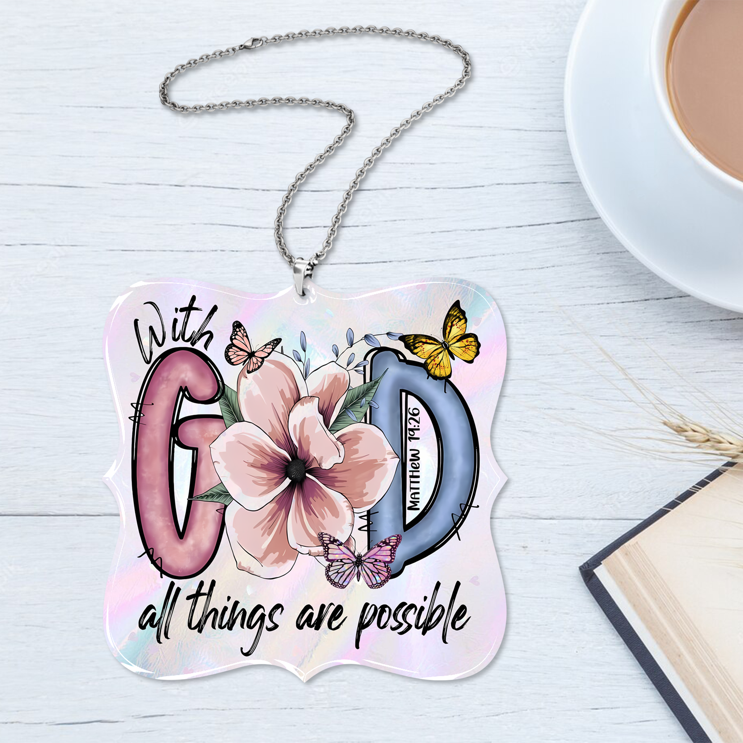 Flower Butterfly With God Christian Gifts For Women, Birthday Gifts For Women, Ornament Gift Bible Verse You Are Christmas Ornament Car Hanging