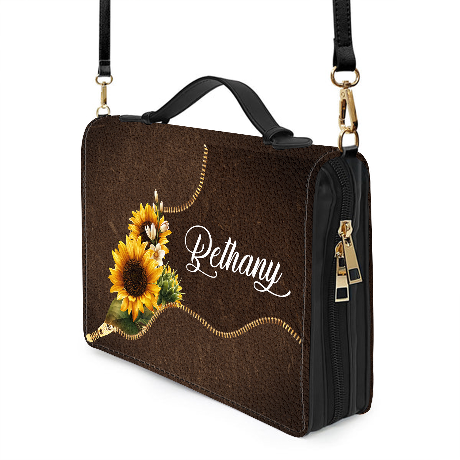 Sunflower Zipper Leather Be Still Christian Personalized Bible Cover