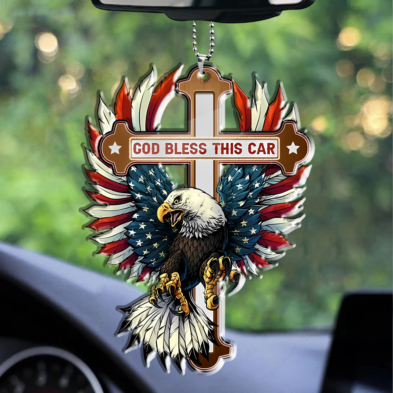 Bless This Car Ornament, Pendant for Rear View Mirror Car, Cross & Eagle Hanging Charm Home Décor Car Accessories