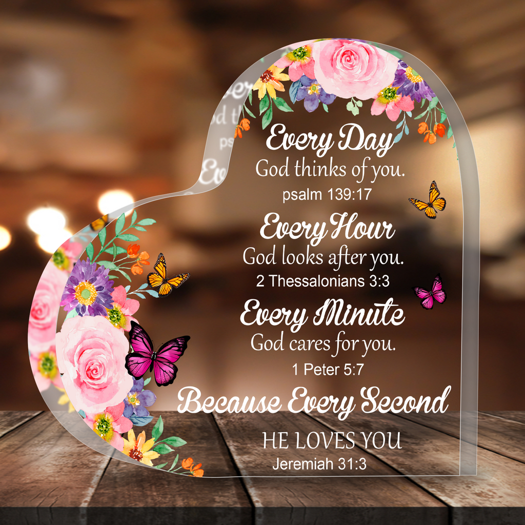 Every Day Religious Spiritual Inspirational Bible Verse Gift Acrylic Hearts Plaques