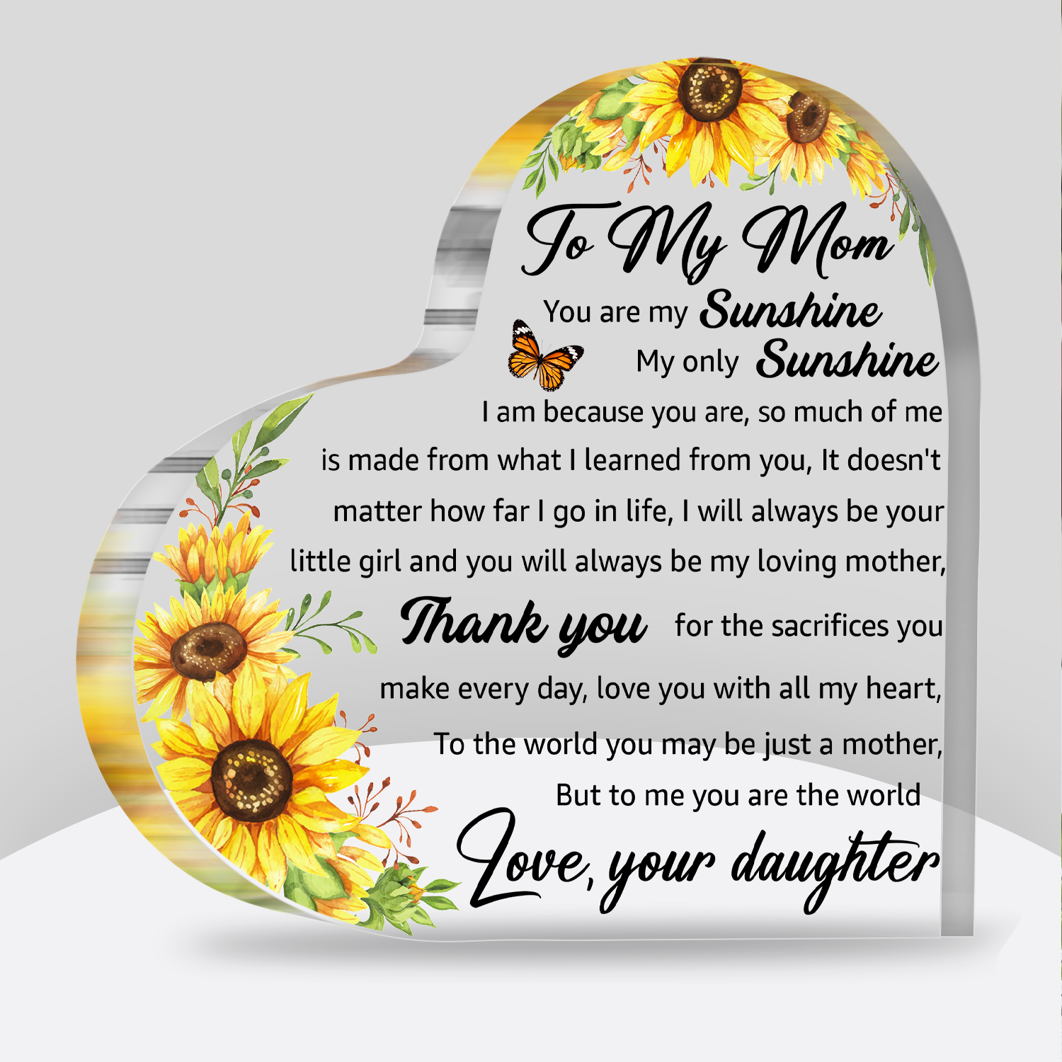 Sunflower To My Mom Acrylic Plaque Heart Shaped Gifts
