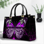 Purple Butterfly You Are Leather Handbag With Handle Christian Gift Religious Gift For Women