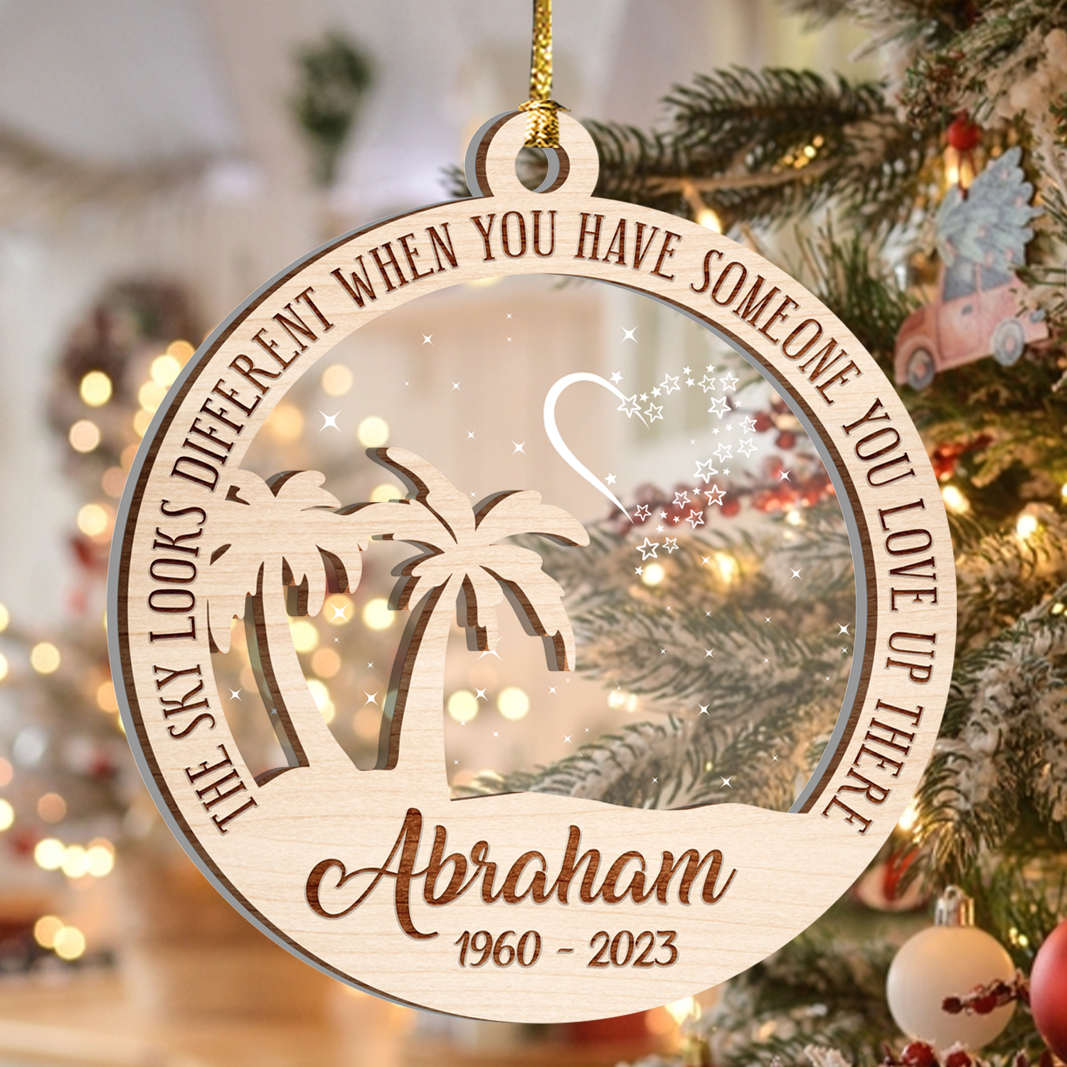 Memorial Someone You Love With Palm Trees Custom Ornament Two Layers Christmas Car Hanging Wooden Transparent Acrylic Ornament