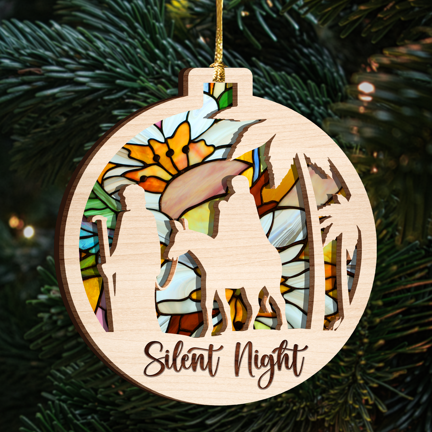 Christmas Silent Night Stained Glass Two Layers Suncatcher Ornament Christmas Ornament Car Hanging Ornament