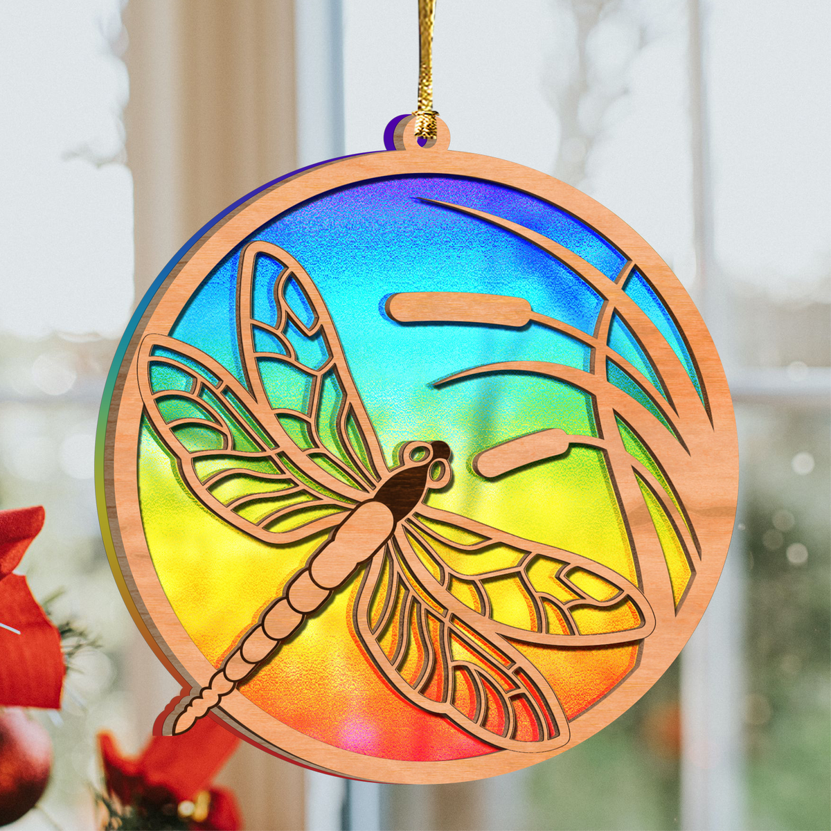 Rainbow Dragonfly Suncatcher Stained Glass Pattern Two Layers Ornament Christmas Ornament Car Hanging