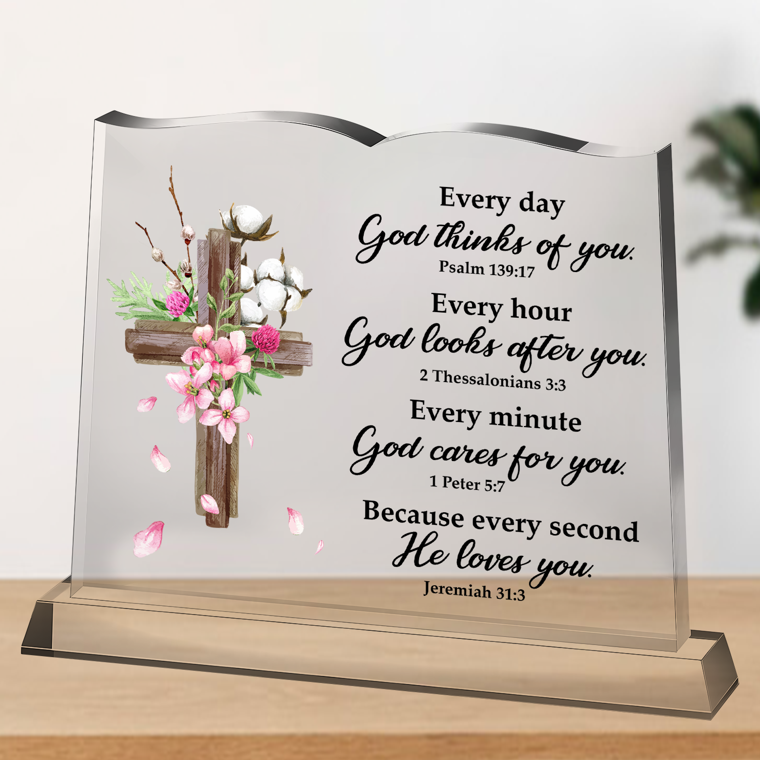 Floral Cross God Loves You Acrylic Plaque Book Shaped Gifts