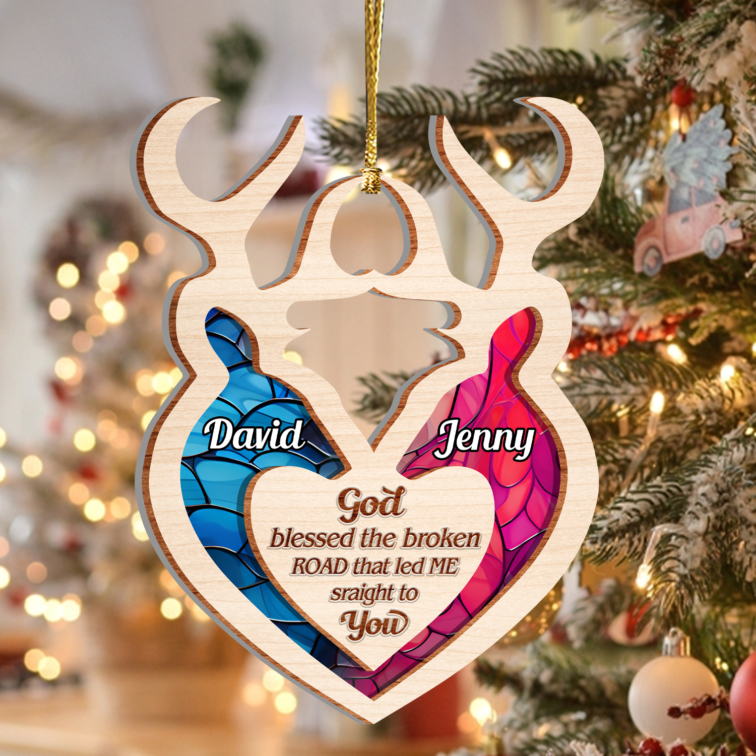 Custom Buck and Doe Stained Glass Pattern Two Layers Suncatcher Ornament Christmas Ornament Car Hanging
