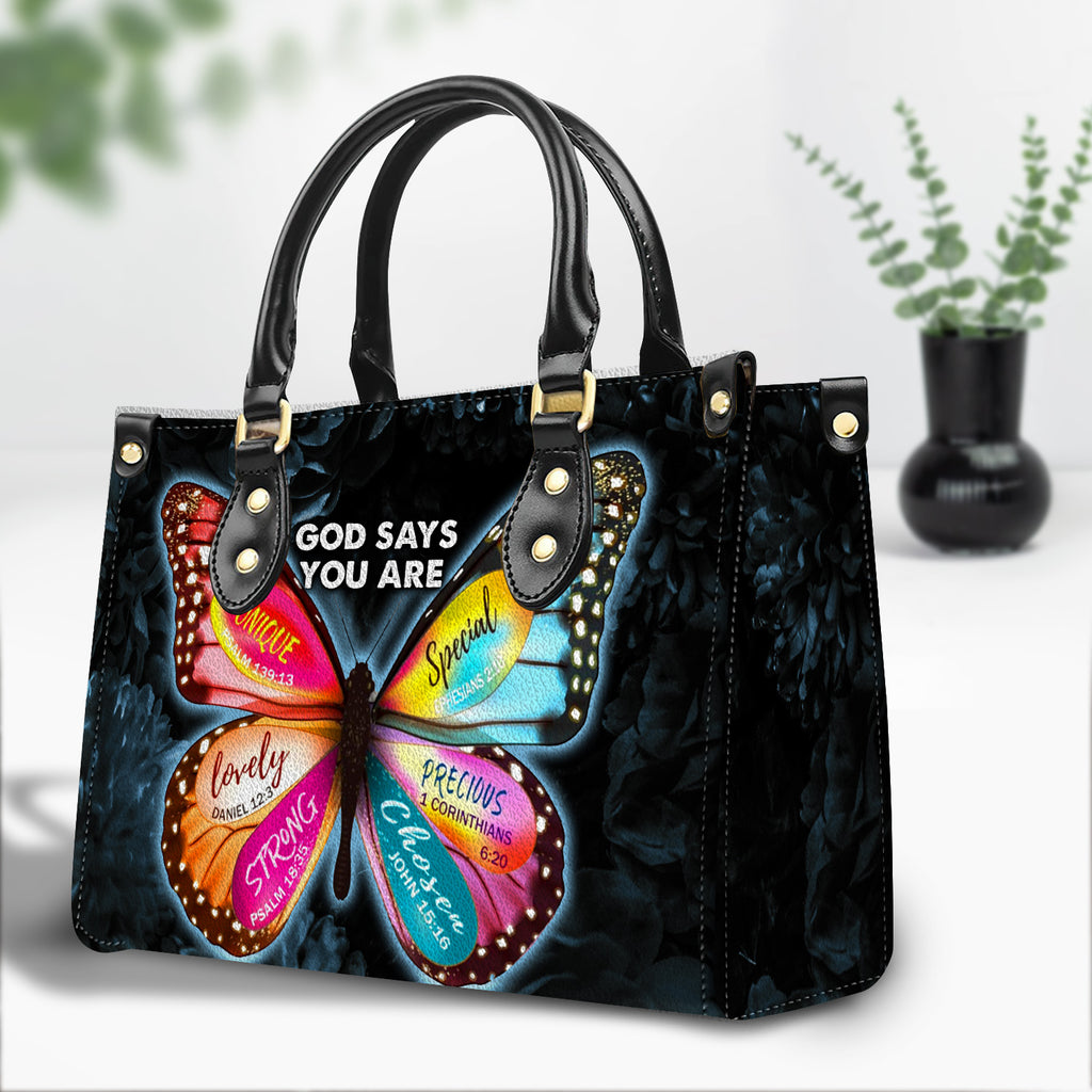 Butterfly God Say You Are Personalized Leather Handbag Christian Gifts Bible Verses Religious Gifts