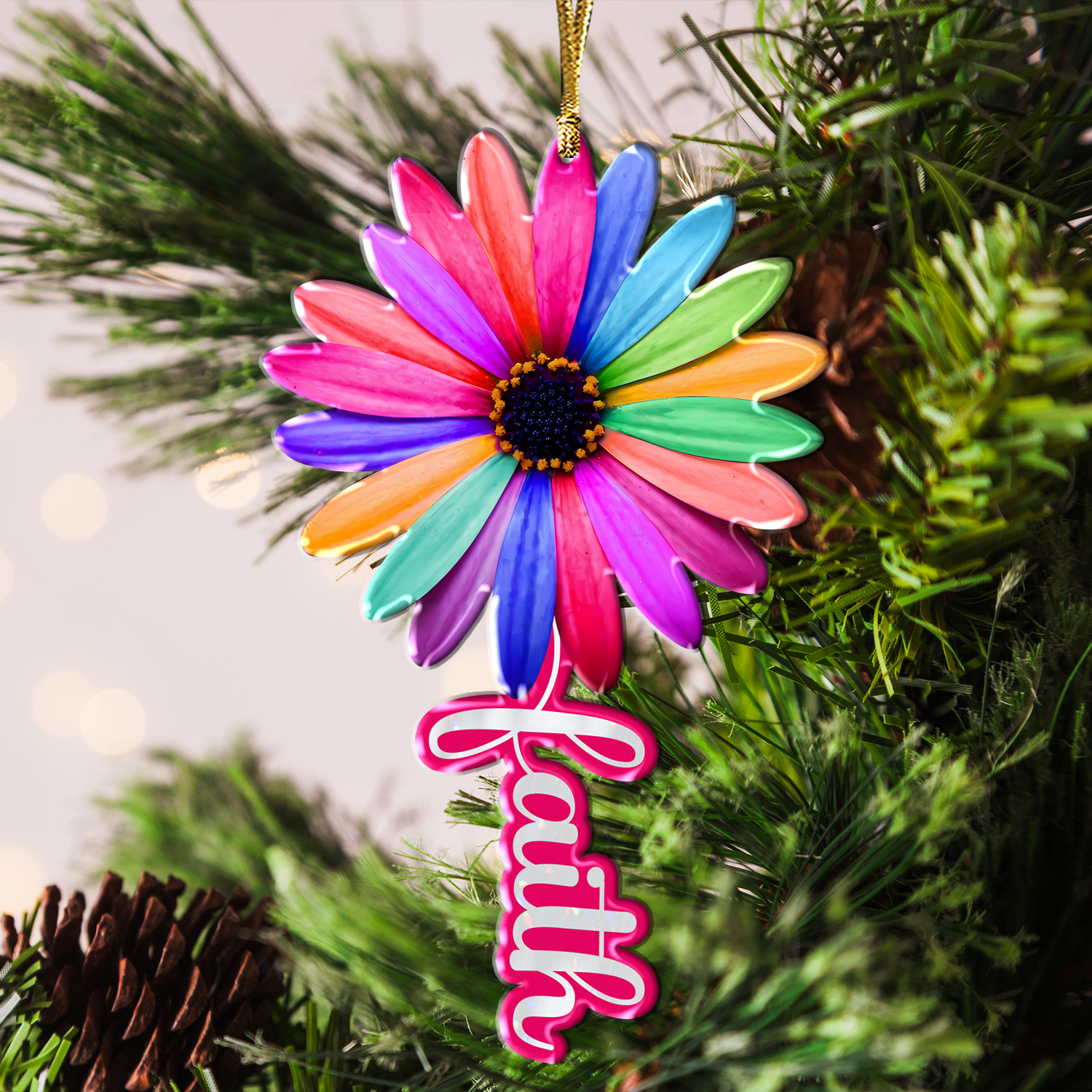 Colorful Daisy Faith Christian Gifts For Women, Birthday Gifts For Women, Ornament Gift, Christmas Ornament Car Hanging