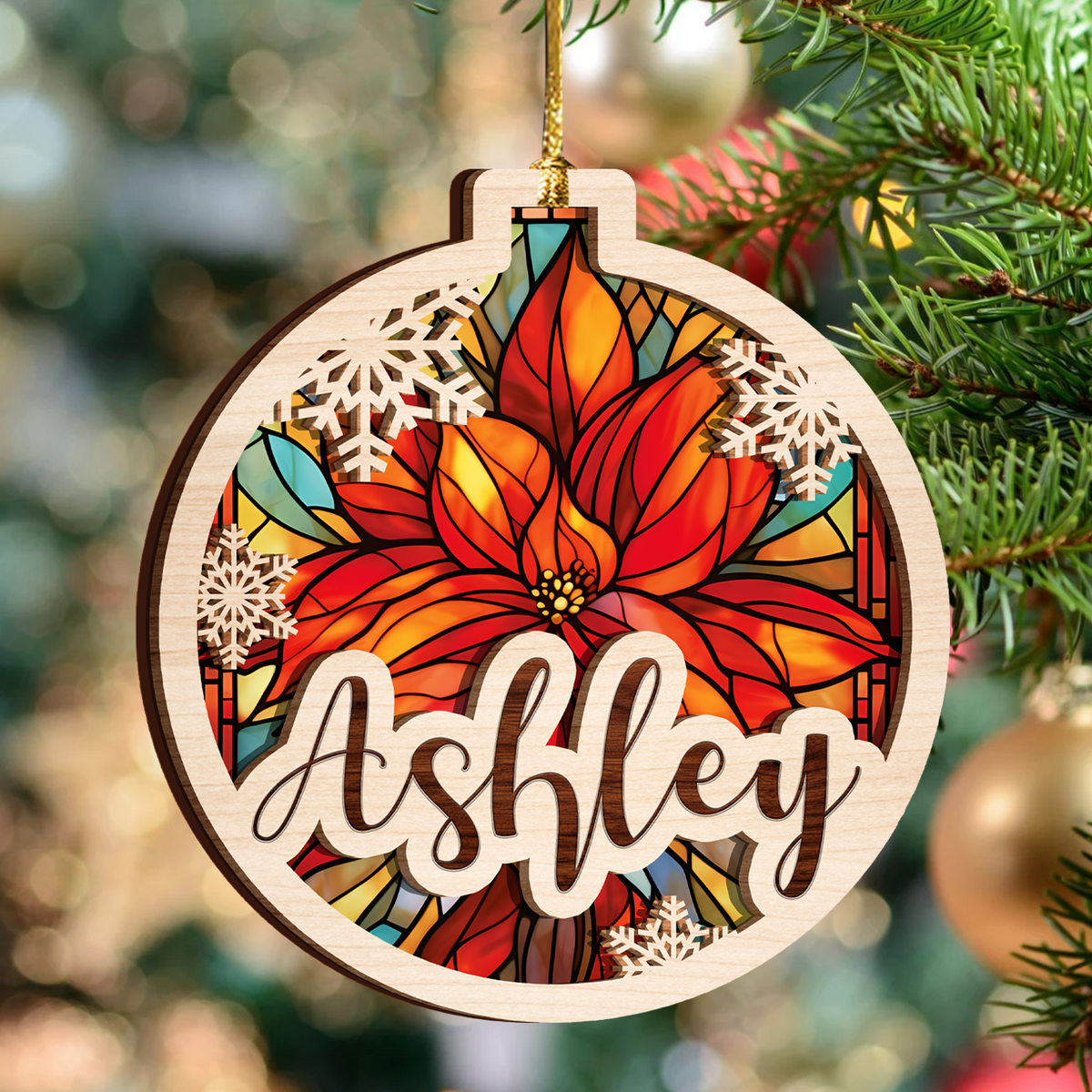 Christmas Stained Glass Snowflake Two Layers Suncatcher Ornament Christmas Ornament Car Hanging Ornament