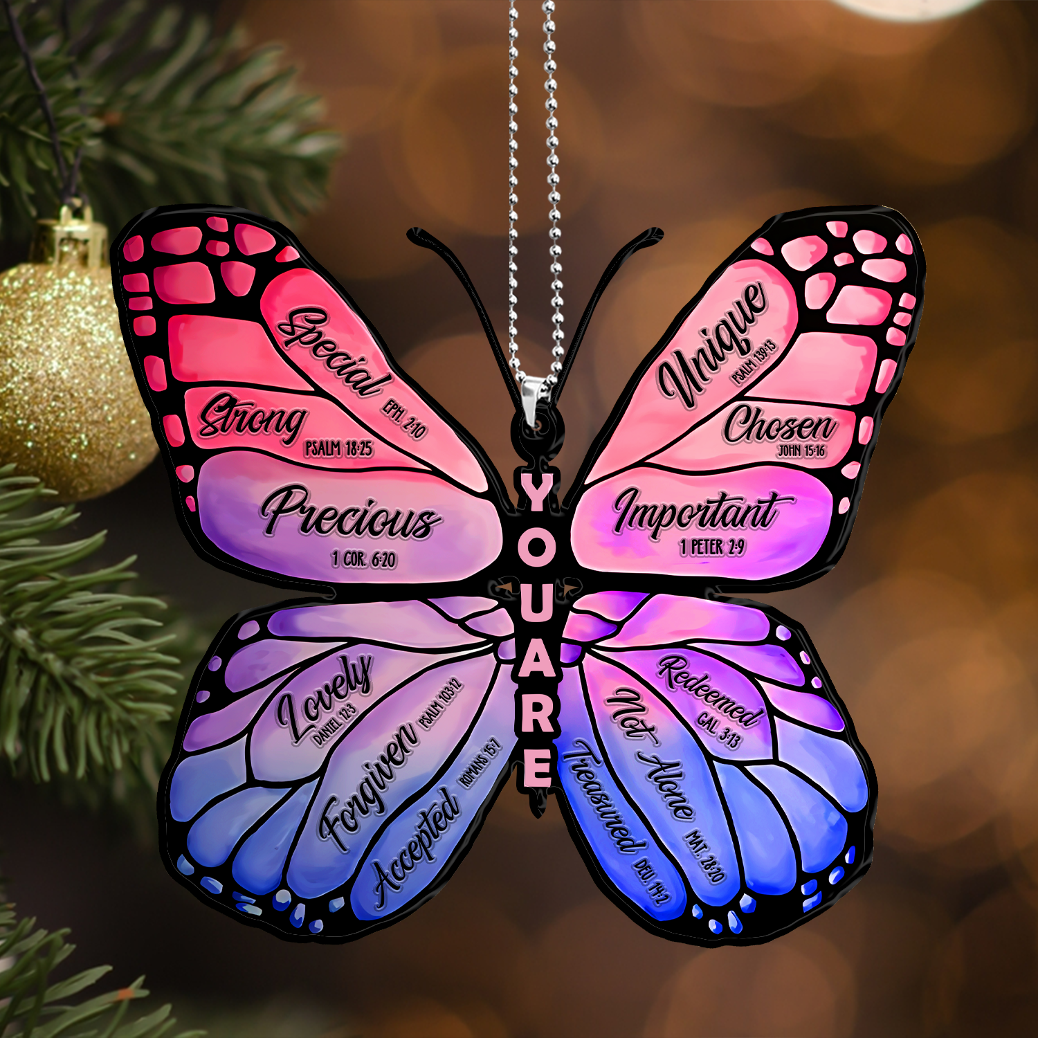 Pink Blue Butterfly You Are Identity In Christ Ornament Christmas Gift