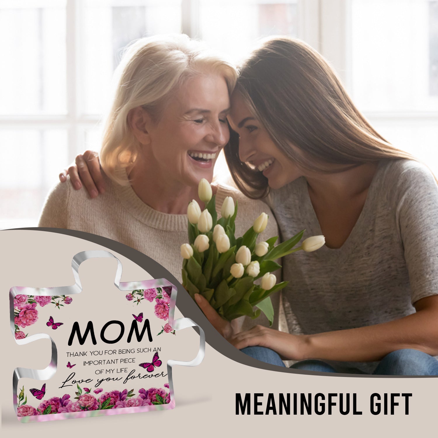 Gifts for Mom Thank You Acrylic Plaque Block Puzzle Mothers Day Thanksgiving Birthday Gifts for Mom