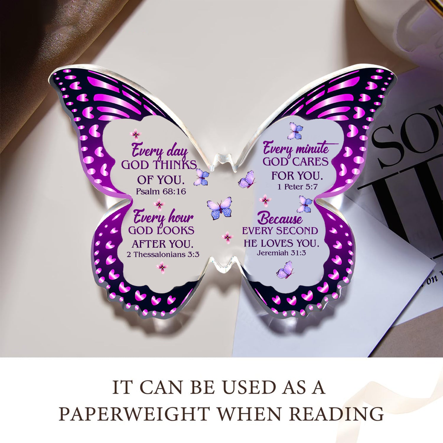 Every Second He Loves You Purple Butterfly Acrylic Plaque Christian Gifts for Women Inspirational Gifts with Bible Verse Prayers