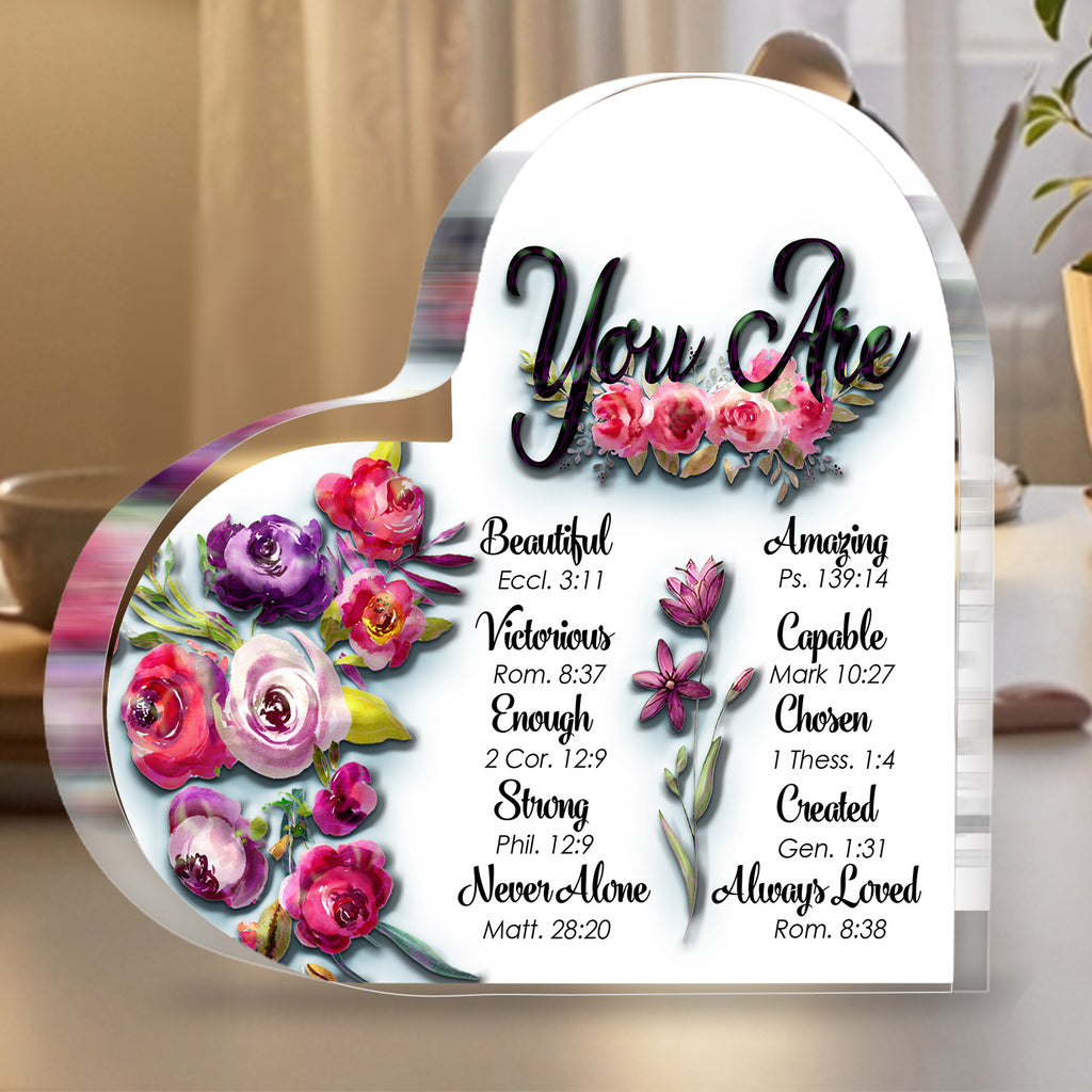 You Are Heart Acrylic Plaque Christian Gifts for Women Inspirational Gifts for Friends Faith Spiritual Bible Verse Gift for Womens Girls
