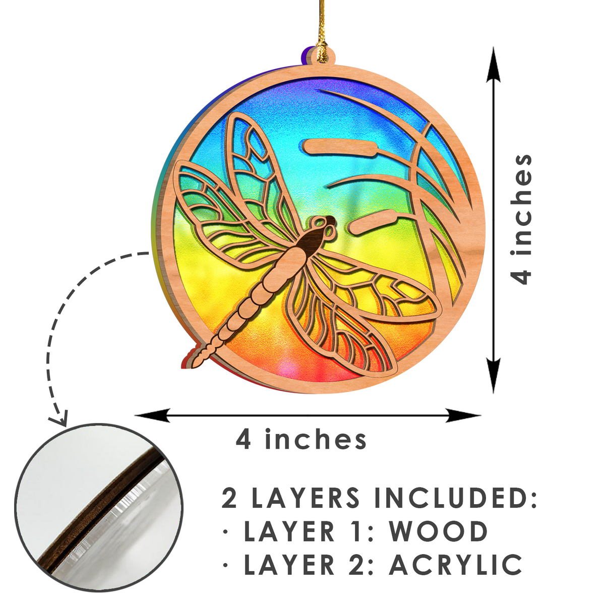 Rainbow Dragonfly Suncatcher Stained Glass Pattern Two Layers Ornament Christmas Ornament Car Hanging
