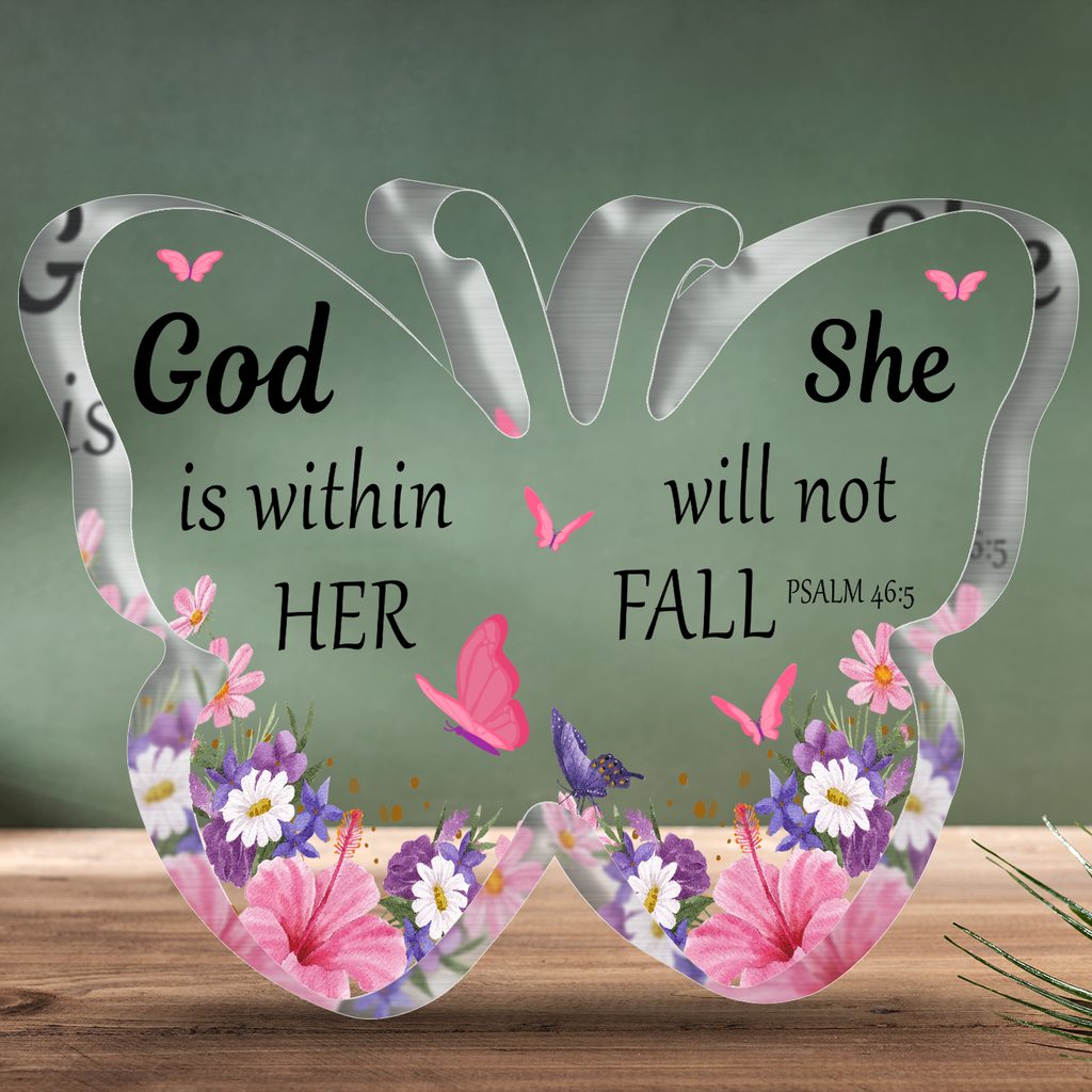 Butterfly Flowers God Is Within Her Acrylic Plaque Christian Gifts Bible Verses Religious Gifts