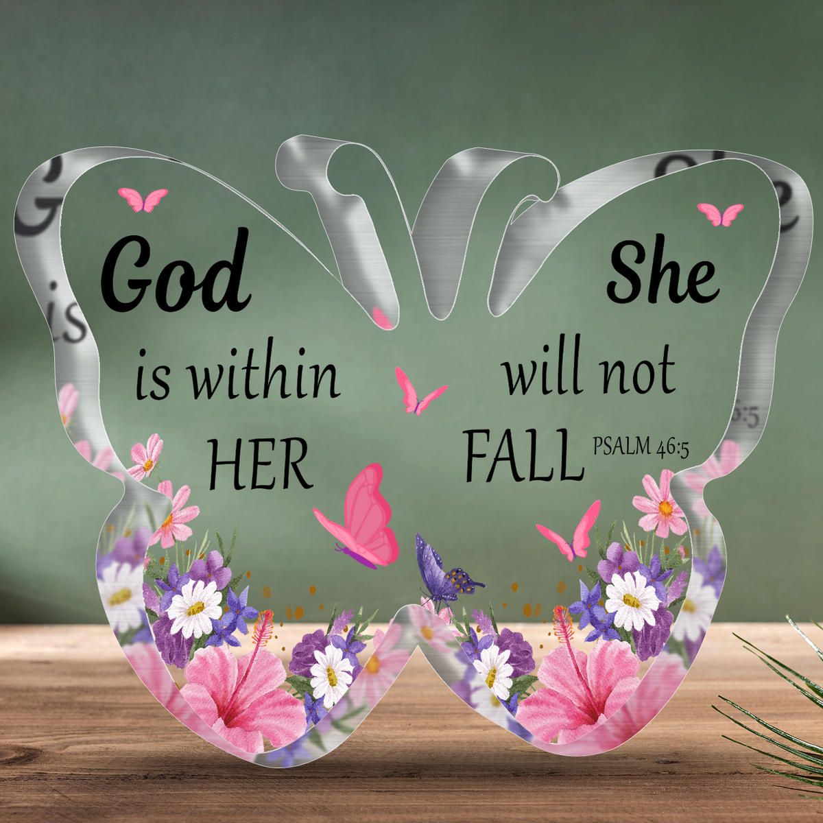 Butterfly Flowers God Is Within Her Acrylic Plaque Christian Gifts Bible Verses Religious Gifts