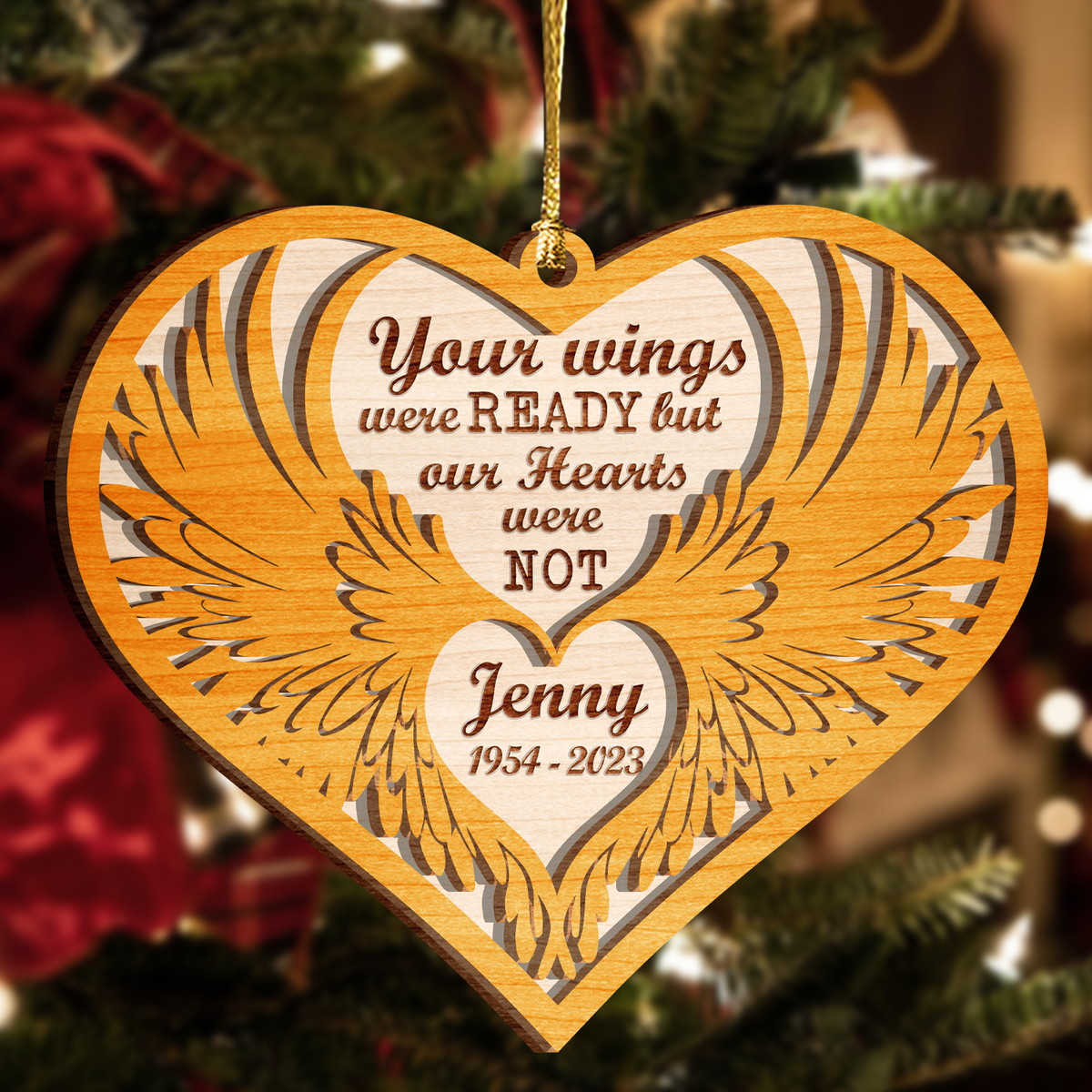 Angel Wings Memorial Custom Two Layers Wood Ornament Christmas Ornament Car Hanging Ornament