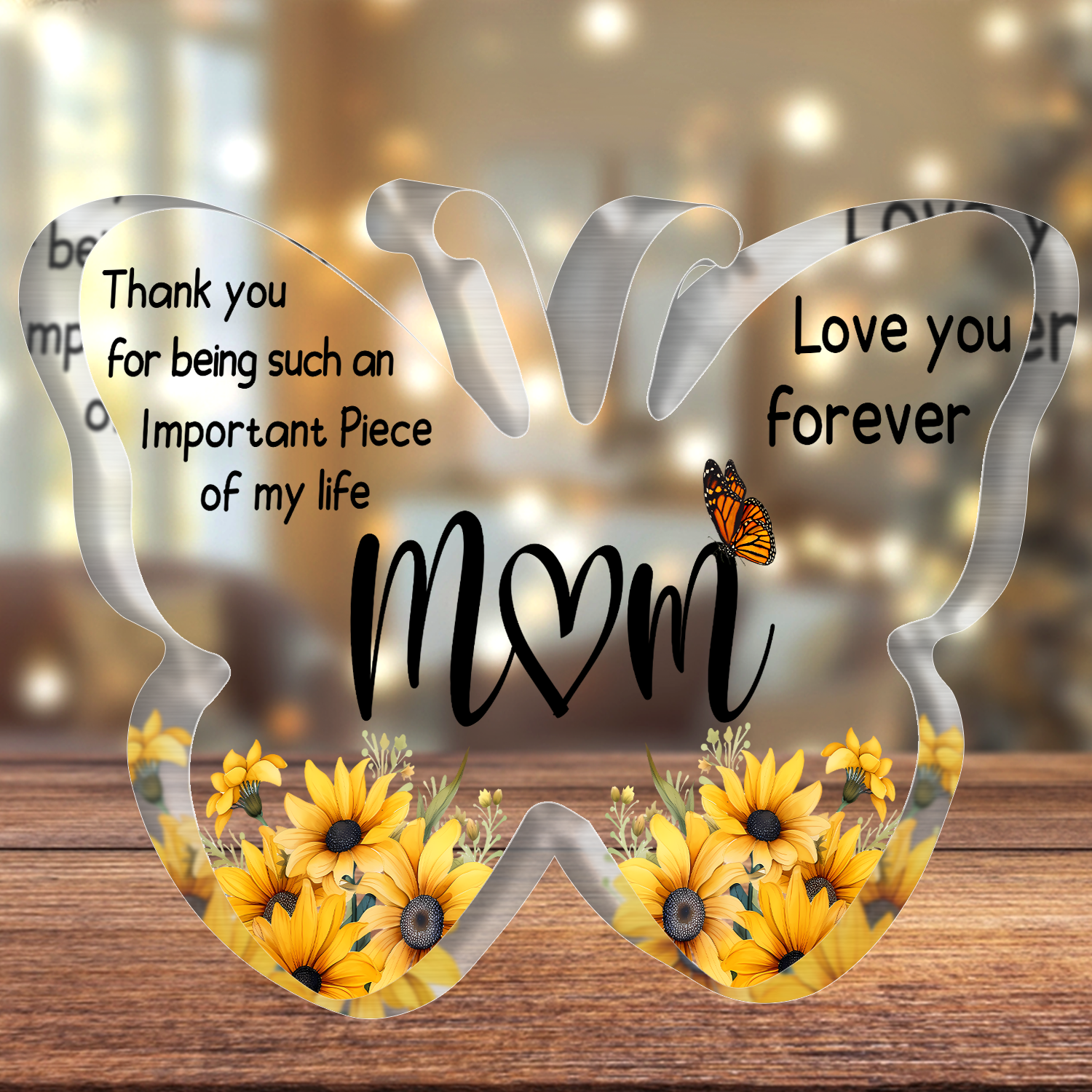 Sunflower Love You Mom Butterfly Acrylic Plaque Birthday Gift For Mom Mother's Day Gift