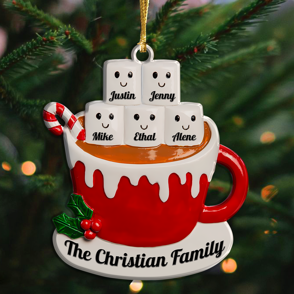 Marshmallow Drinks Cup Family Custom Acrylic Ornament Christmas Car Hanging Gift