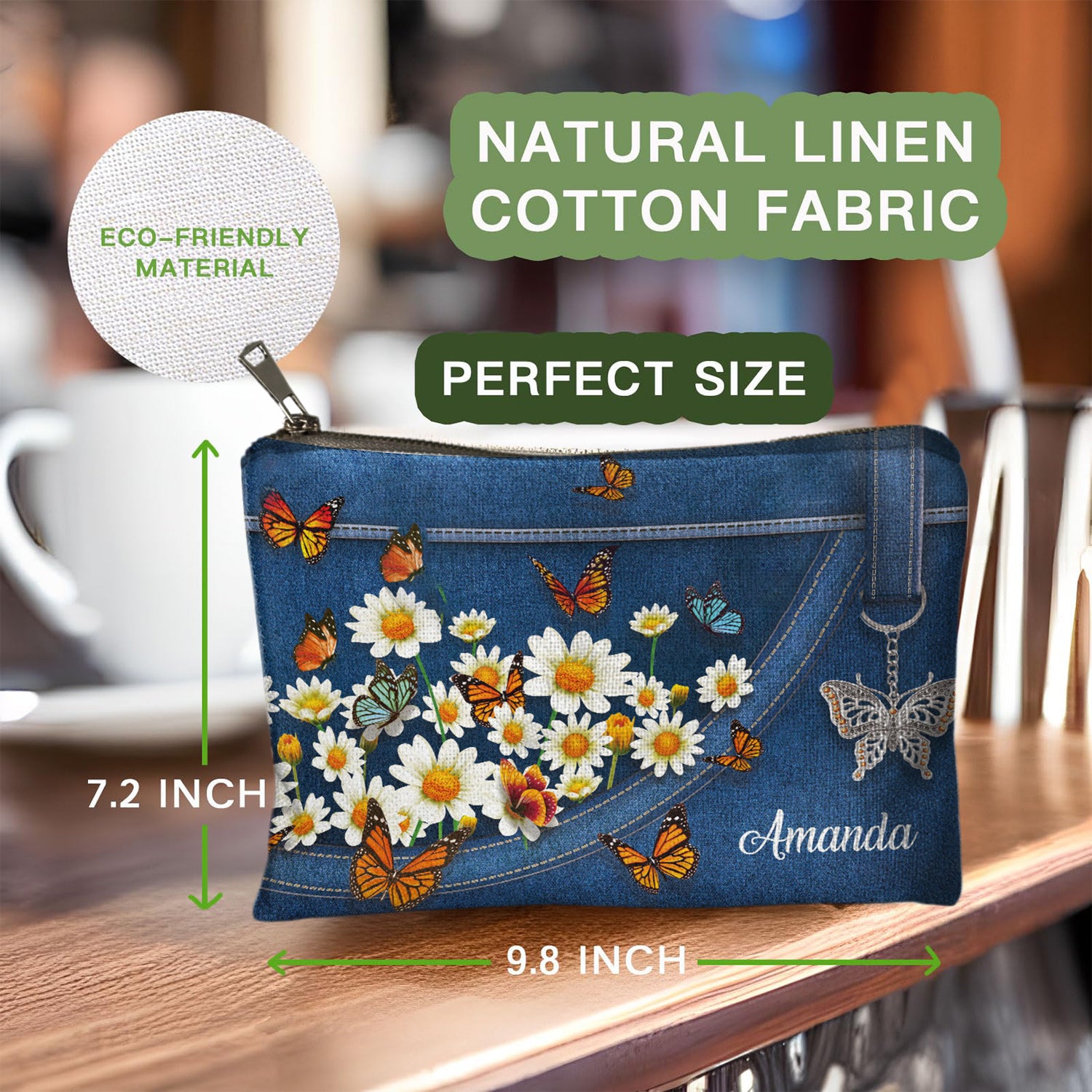 Lovely Daisy And Butterfly Personalized Cosmetic Bag Gifts For Women Birthday Mothers Day Gifts For Mom Sister Friend Friendship