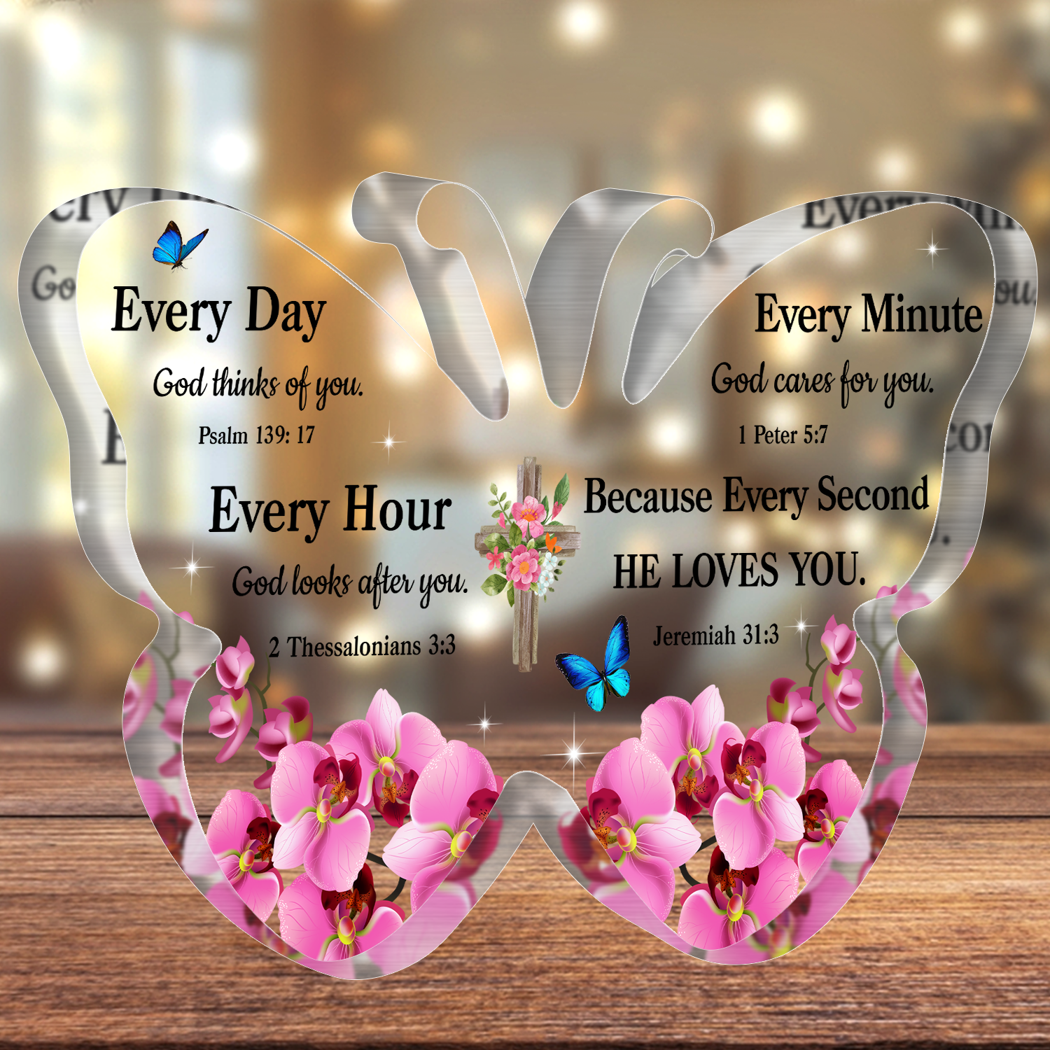 Orchids God Loves You Butterfly Acrylic Plaque Christian Gifts Birthday Gift For Women Mother's Day Gift