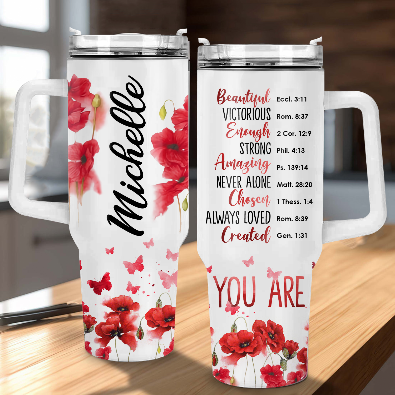 Poppy flower You are - 40 Oz Tumbler With Handle - Personalized Stainless Steel Tumbler