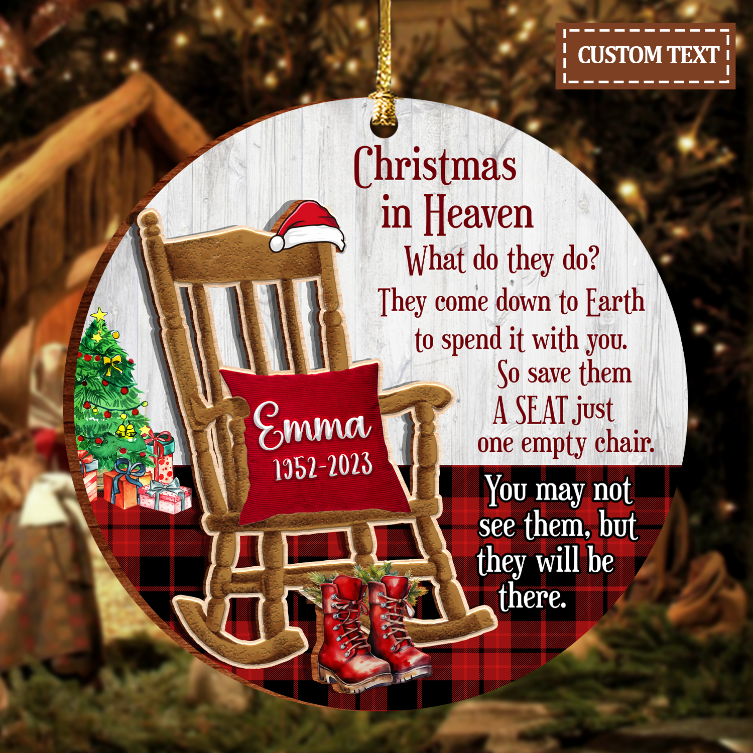 Christmas In Heaven Rocking Chair Custom Ornament 2 Layers Christmas Car Hanging Wooden Ornament